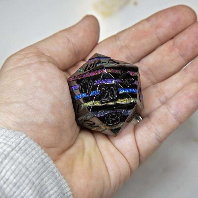 Sage's Dimension Stones - 33mm Black D20 Metal Die image 2