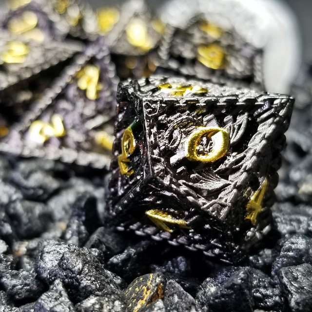 Sage's Dragonstones - Mystic Wyvern Black and Gold Metal Polyhedral Dice Set image 3
