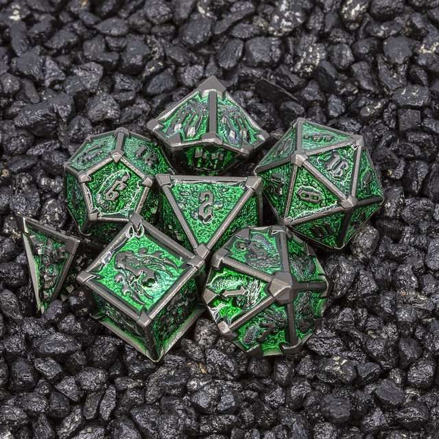 Sage's Grave Fortune Emerald Death Metal Polyhedral Dice Set image 13