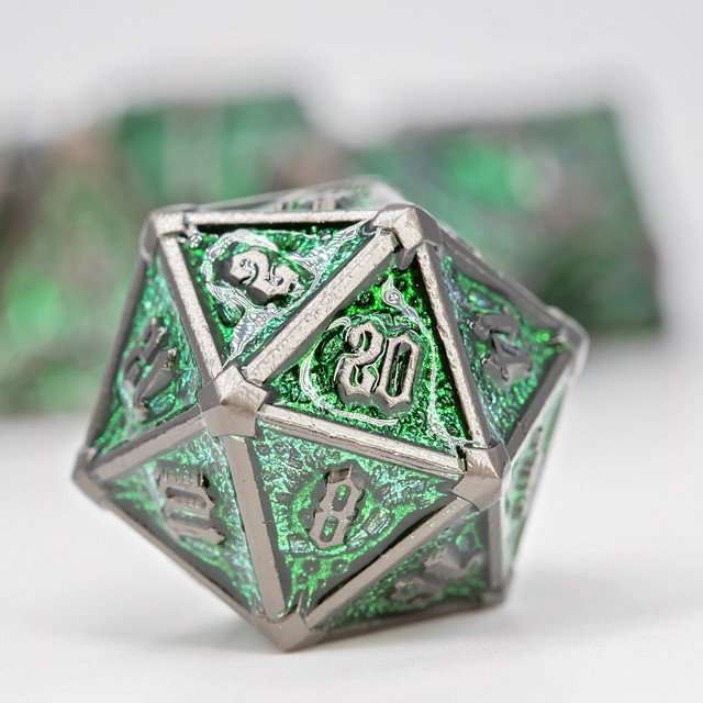 Sage's Grave Fortune Emerald Death Metal Polyhedral Dice Set image 1
