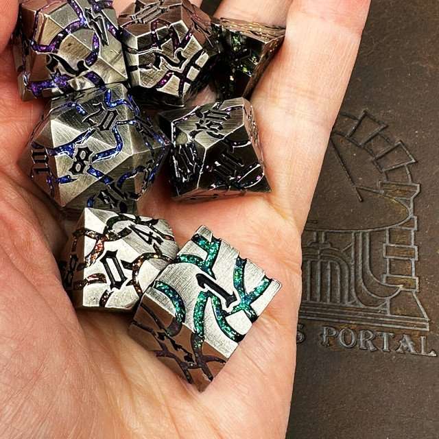 Sage's Warp Stones Antique Silver Galaxy Metal Polyhedral Dice Set image 1