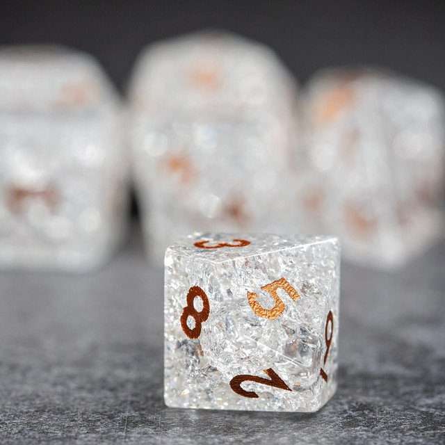 Sage's Kaleidoscopes Ice White Cracked Glass Gloss Finish Polyhedral Dice Set image 6