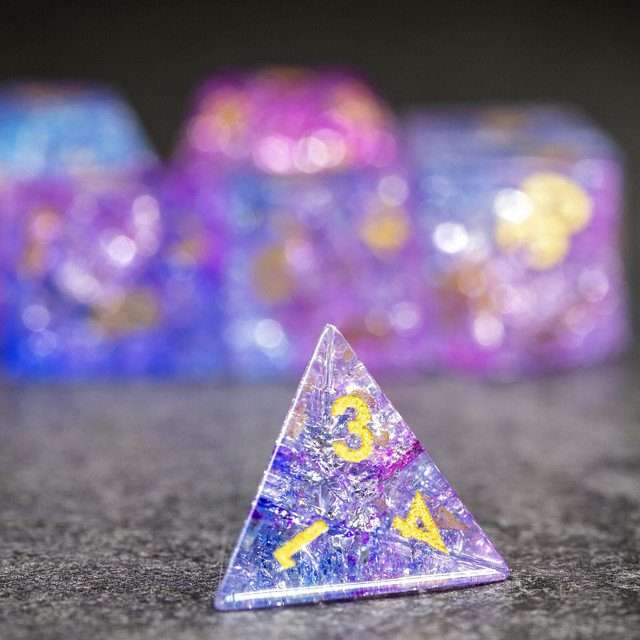 Sage's Kaleidoscopes Purple/Blue Cracked Glass Gloss Finish Polyhedral Dice Set image 7