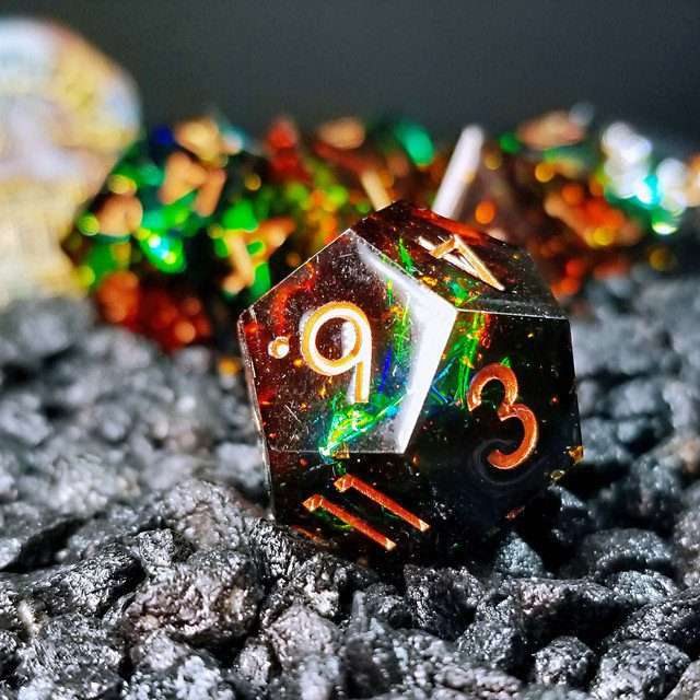 Sage's Enchanted Crystals Cola/Green/Blue Sharp Edge Resin Dice Set image 9