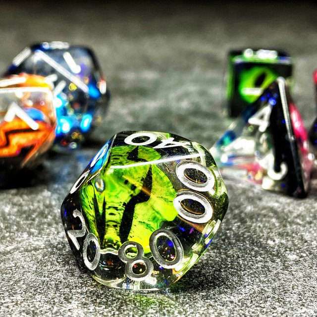 Sage's Bottled Rainbow Dragon Eyes Resin Polyhedral Dice Set image 7