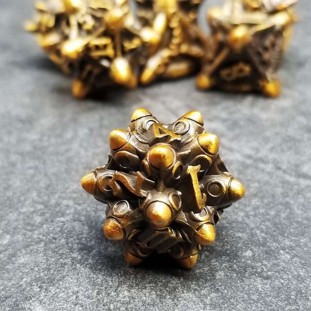Sage’s Starships Antique Gold Metal Polyhedral Dice Set image 6