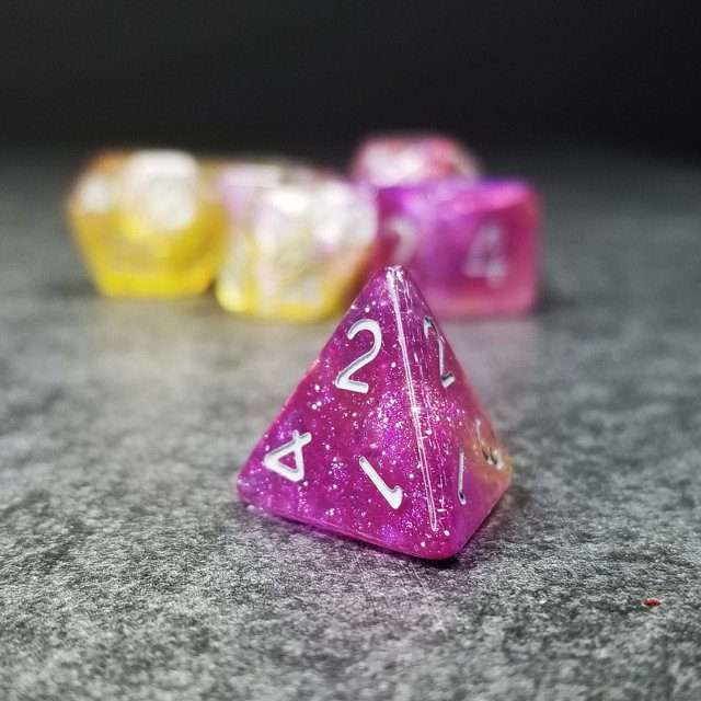 Sage's Shards - Purple/Yellow Glitter Polyhedral Dice Set image 1