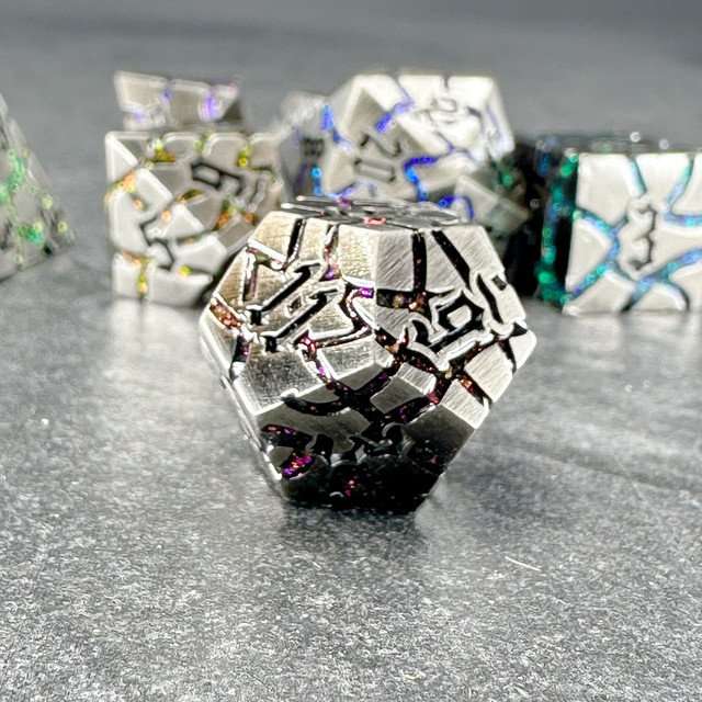 Sage's Warp Stones Antique Silver Galaxy Metal Polyhedral Dice Set image 8