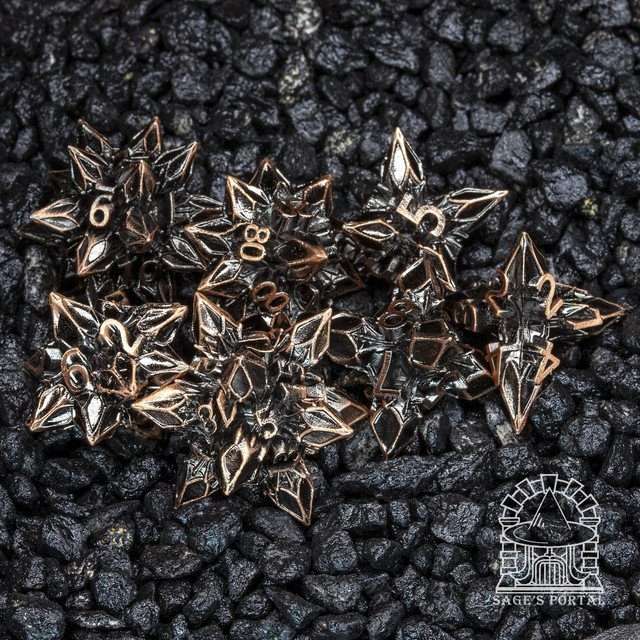 Sage's Deadly Blossoms Copper Metal Polyhedral Dice Set image 9