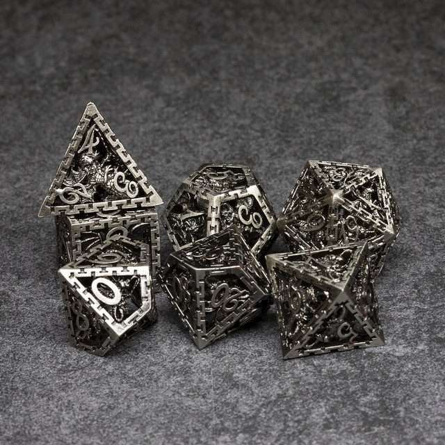 Sage's Dragonstones - Chained Noble Dragon Nickel Silver Hollow Metal Polyhedral Dice Set image 10