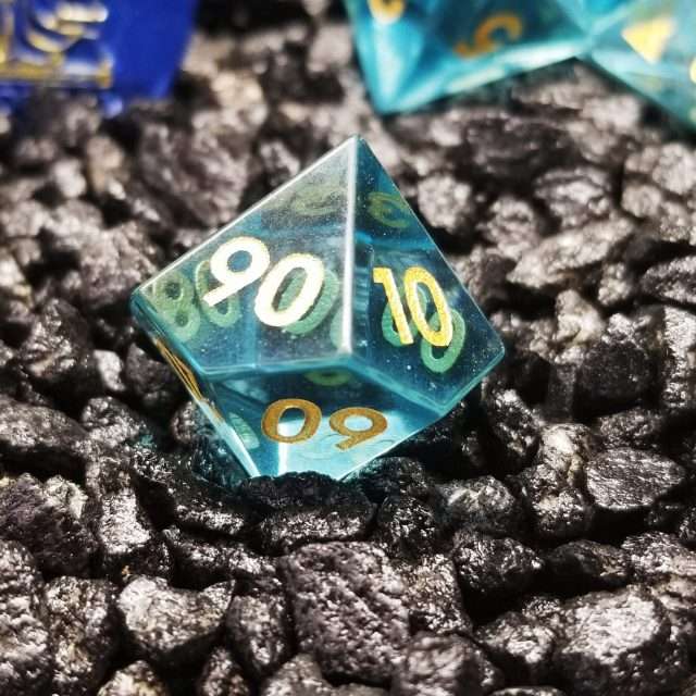 Sage's Treasures - Blue Glass Gold Ink Polyhedral Dice Set image 4