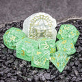 Sage's Kaleidoscopes Green Cracked Glass Gloss Finish Polyhedral Dice Set image 0