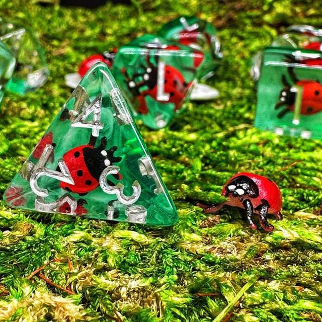 Sage's Red Baby Ladybug Familiar Resin Polyhedral Dice Set image 7