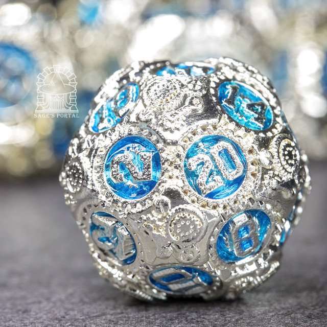 Sage's Artificer's Core Ocean Essence Metal Polyhedral Dice Set image 6
