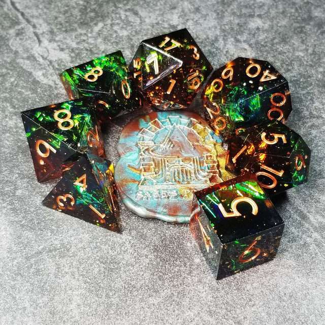 Sage's Enchanted Crystals Cola/Green/Blue Sharp Edge Resin Dice Set image 41