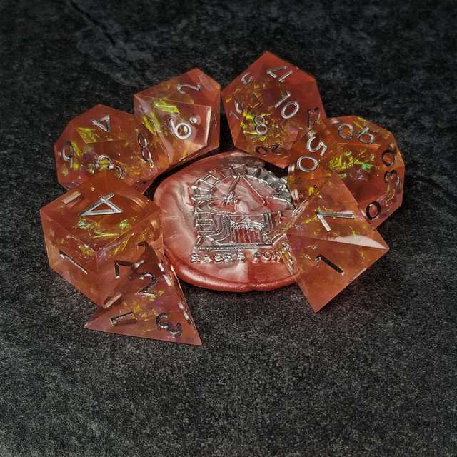 Sage's Enchanted Crystals Pink/Peach Silver Ink Sharp Edge Resin Dice Set image 32