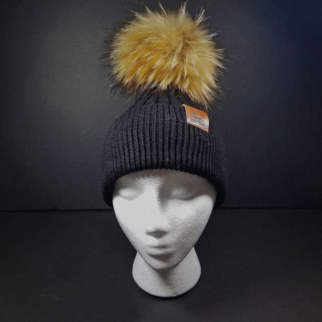 Sage's Cap - Black Wool Beanie with Raccoon Pompom image 7