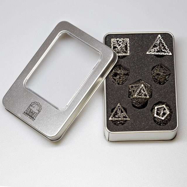 Sage's Dragonstones - Chained Noble Dragon Nickel Silver Hollow Metal Polyhedral Dice Set image 11