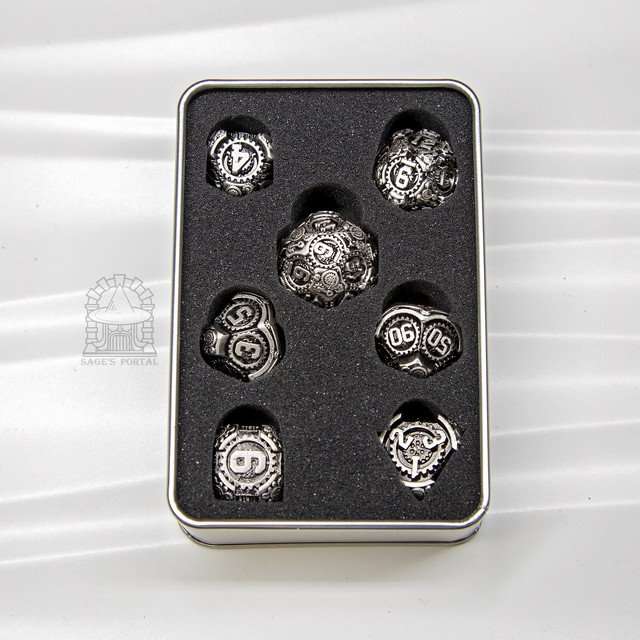 Sage's Artificer's Core Dusk Essence Metal Polyhedral Dice Set image 8
