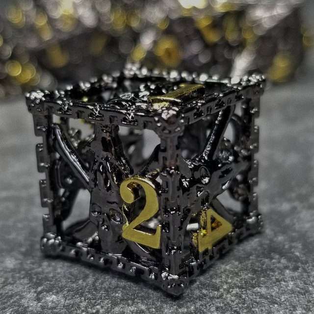 Chained Death Black/Gold Hollow Metal Polyhedral Dice Set image 6