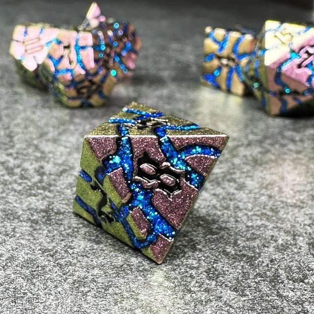 Sage's Warp Stones Blue Ring Nebula Metal Polyhedral Dice Set image 4