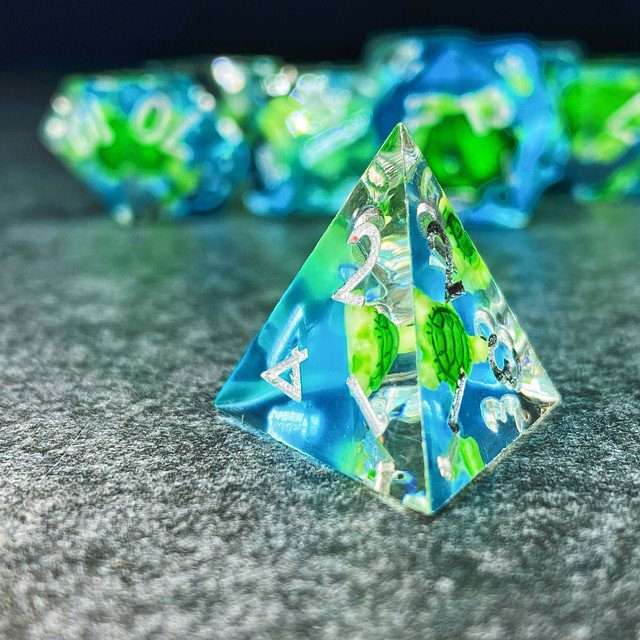 Sage's Familiars - Baby Turtle Familiar Sharp Edge Resin Polyhedral Dice Set image 5