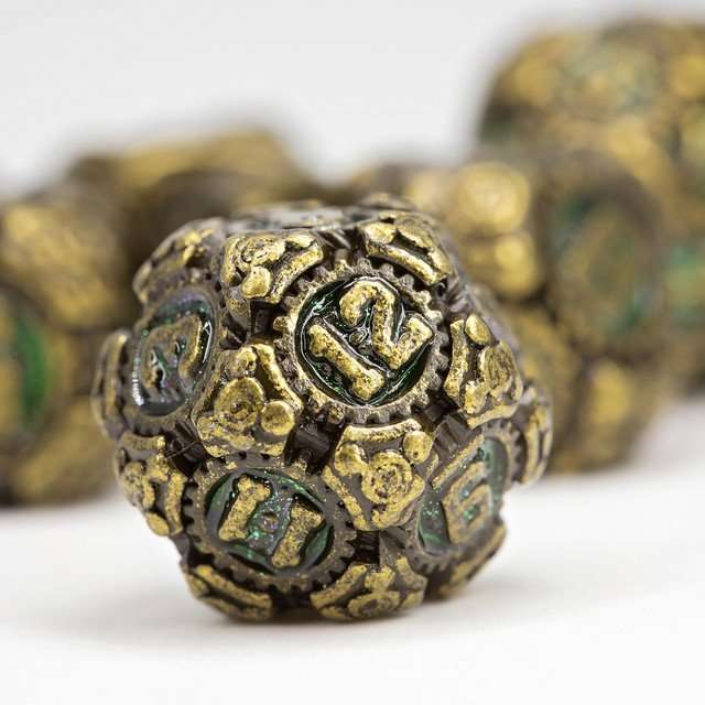 Sage's Artificer's Core Forest Essence Metal Polyhedral Dice Set image 1