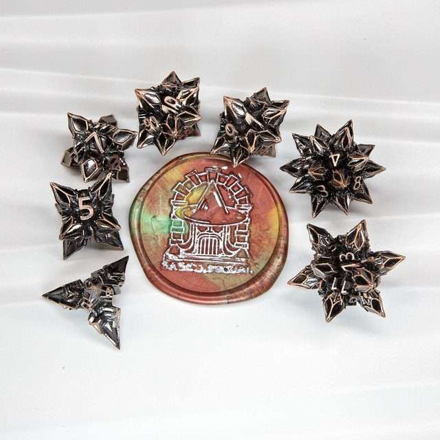 Sage's Deadly Blossoms Copper Metal Polyhedral Dice Set image 7