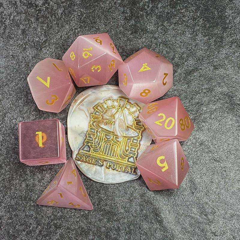 Sage's Treasures - Gemstone Pink Cat's Eye Polyhedral Dice Set image 10