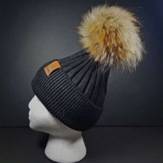 Sage's Cap - Black Wool Beanie with Raccoon Pompom image 12
