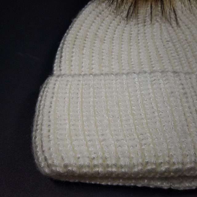 Sage’s Cap – White Knit Beanie with Raccoon Pompom image 3