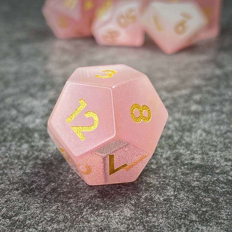 Sage's Treasures - Gemstone Pink Cat's Eye Polyhedral Dice Set image 3