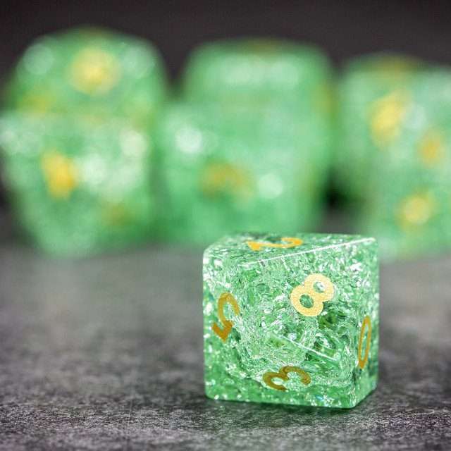 Sage's Kaleidoscopes Green Cracked Glass Gloss Finish Polyhedral Dice Set image 4