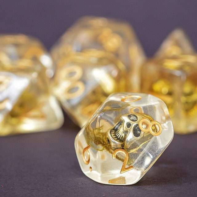 Sage's Familiars - Golden Skull Familiar Resin Polyhedral Dice Set image 17