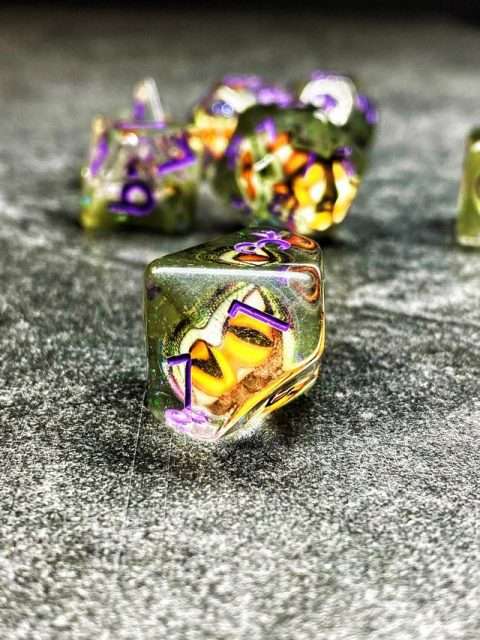 Sage's Bottled Yellow/Green Dragon Eyes Resin Polyhedral Dice Set image 8