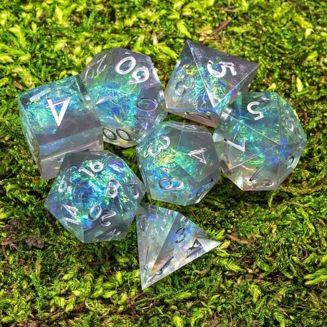 Sage's Enchanted Crystals Grey/Green Sharp Edge Resin Dice Set image 8
