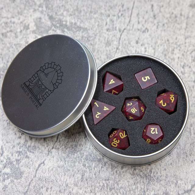 Sage's Kaleidoscopes Red Cracked Glass Frosted Finish Polyhedral Dice Set image 11