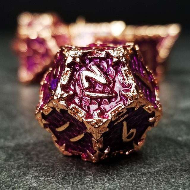 Sage's Dragonstones - Chained Drake Purple Copper Metal Polyhedral Dice Set image 2