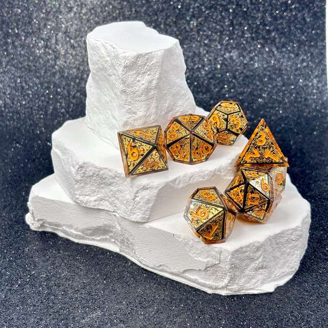 Sage's Arabesque Gold Sharp Edge Resin Dice Set image 11