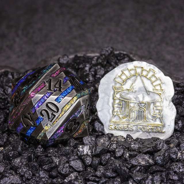 Sage's Dimension Stones - 33mm Silver D20 Metal Die image 5