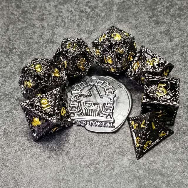 Sage's Dragonstones - Mystic Wyvern Black and Gold Metal Polyhedral Dice Set image 10