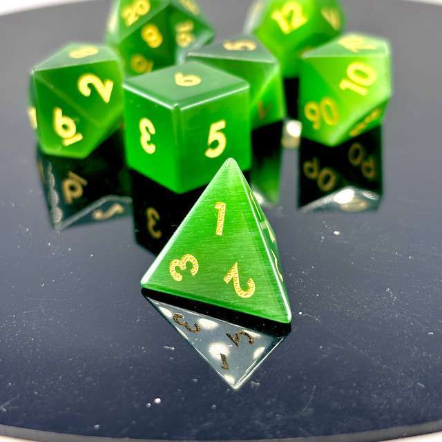 Sage's Treasures - Gemstone Green Cat's Eye Polyhedral Dice Set image 2