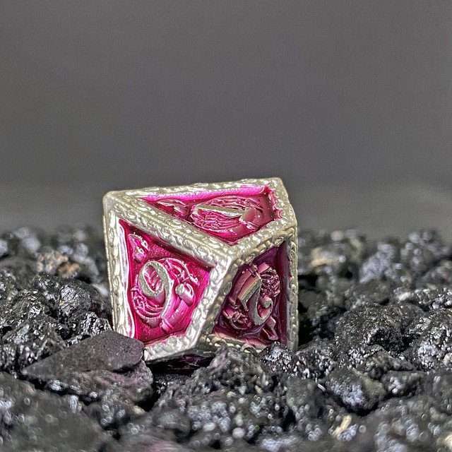 Sage's Anthems - Pearl Silver and Purple Metal Polyhedral Dice Set image 6
