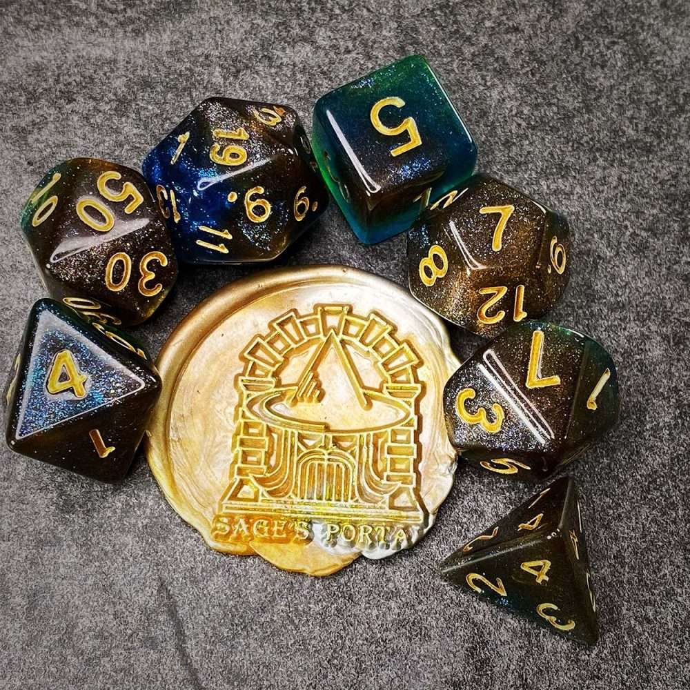 Sage's Shards - Blue/Green/Cola Glitter Polyhedral Dice Set image 0