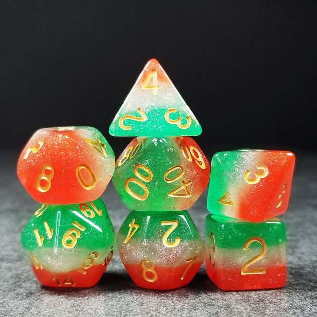 Sage’s Cantrips - Red/White/Green Watermelon Resin Polyhedral Dice Set image 10