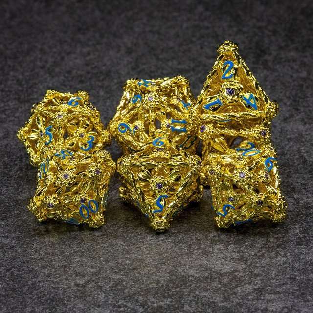 Sage's Gilded Rose Hollow Metal Polyhedral Dice Set image 4