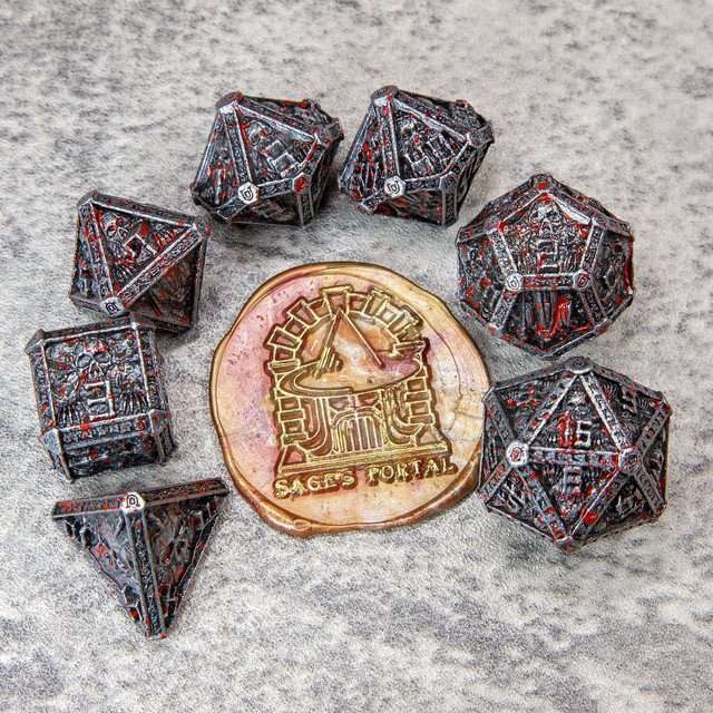 Sage's Lich's Phylactery Nickel/Blood Metal Polyhedral Dice Set image 9
