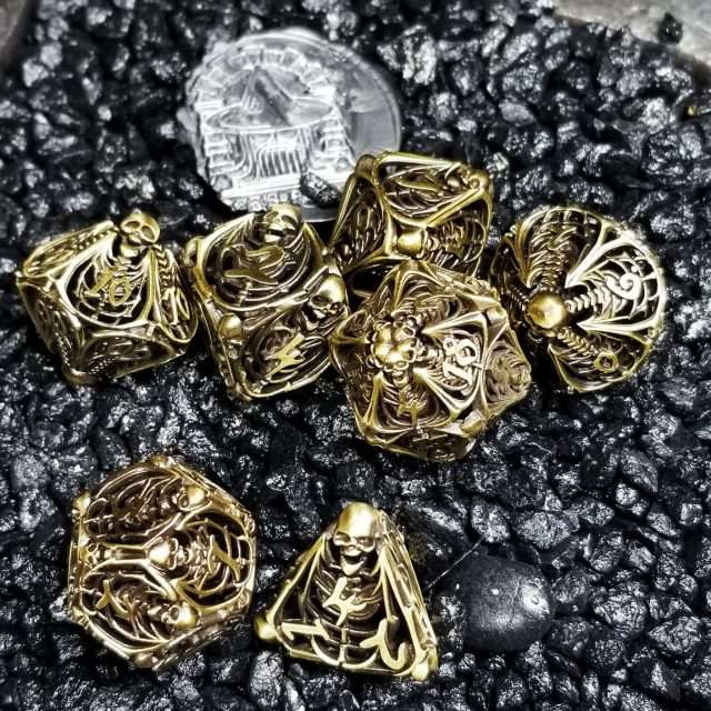 Sage's Macabre Bone Trinket Bronze Hollow Metal Polyhedral Dice Set image 7