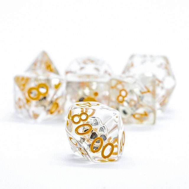 Sage's Familiars - Golden Skull Orange Ink Resin Polyhedral Dice Set image 4