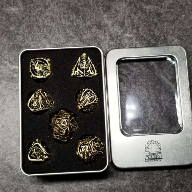 Sage's Macabre Bone Trinket Bronze Hollow Metal Polyhedral Dice Set image 13